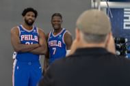 Embiid and Bamba during Sixers' Media Day